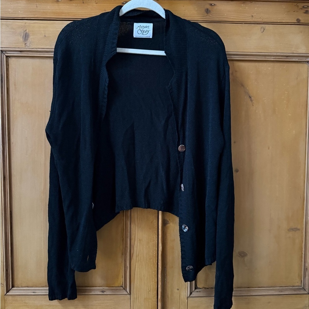 Margaret O’Leary Black lightweight button front cardigan long sleeve EUC - Picture 2 of 4